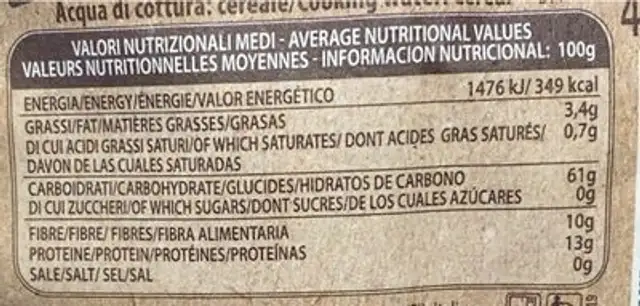 Grano saraceno decorticato nutrition facts table