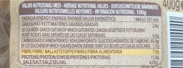 Farro decorticato nutrition facts table