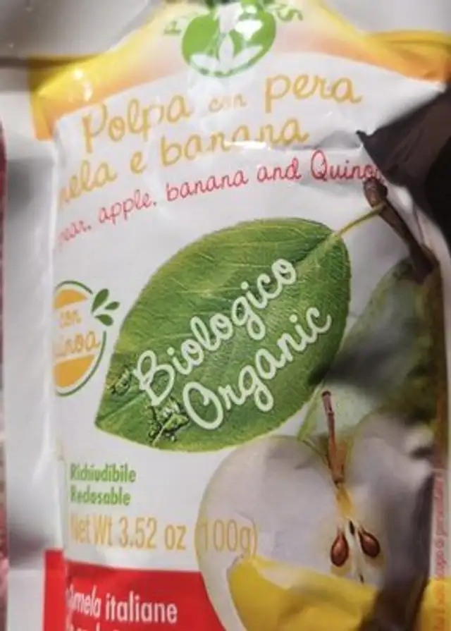 Doypack Polpa con pera, mela e banana front packaging
