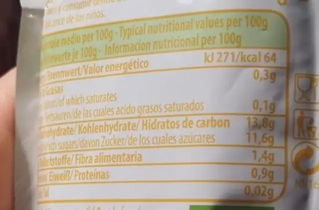 Doypack Polpa con pera, mela e banana nutrition facts table