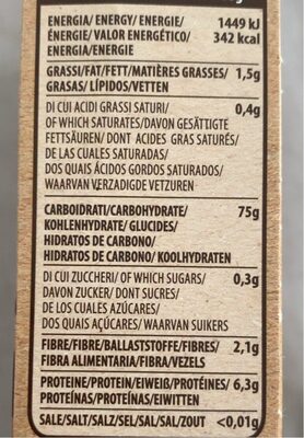 Ditali Multicereali senza glutine nutrition facts table