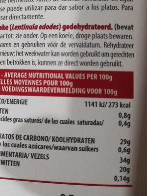 funghi shitake nutrition facts table