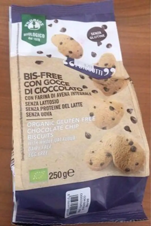 Biscotti con gocce di cioccolato front packaging