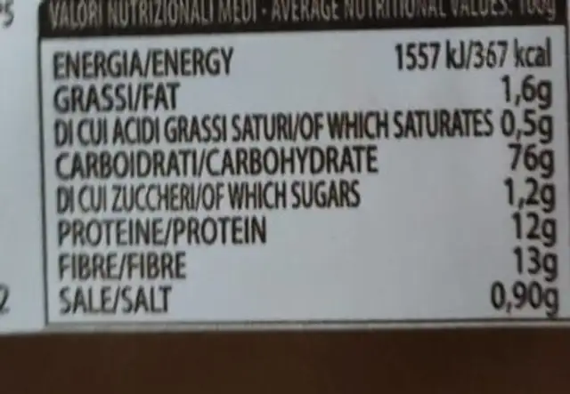 Wok noodles integrali nutrition facts table