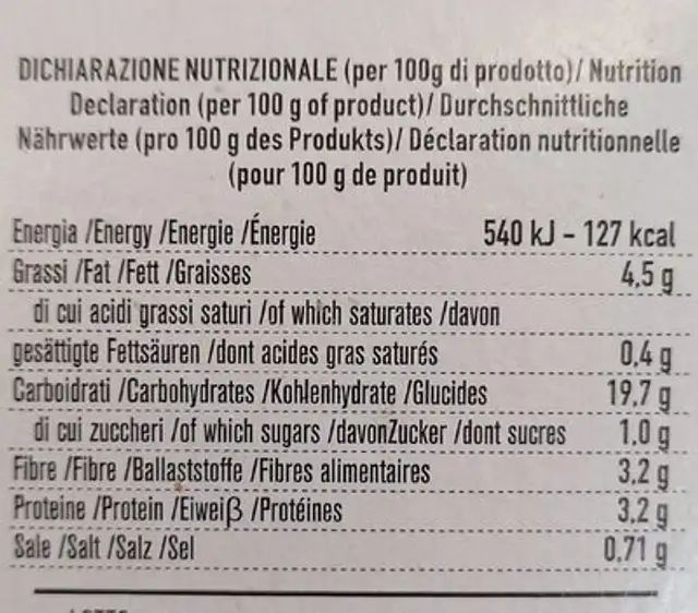 Il buon piatto insal'arte nutrition facts table