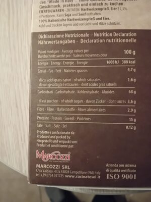 Fettuccine ingredients label