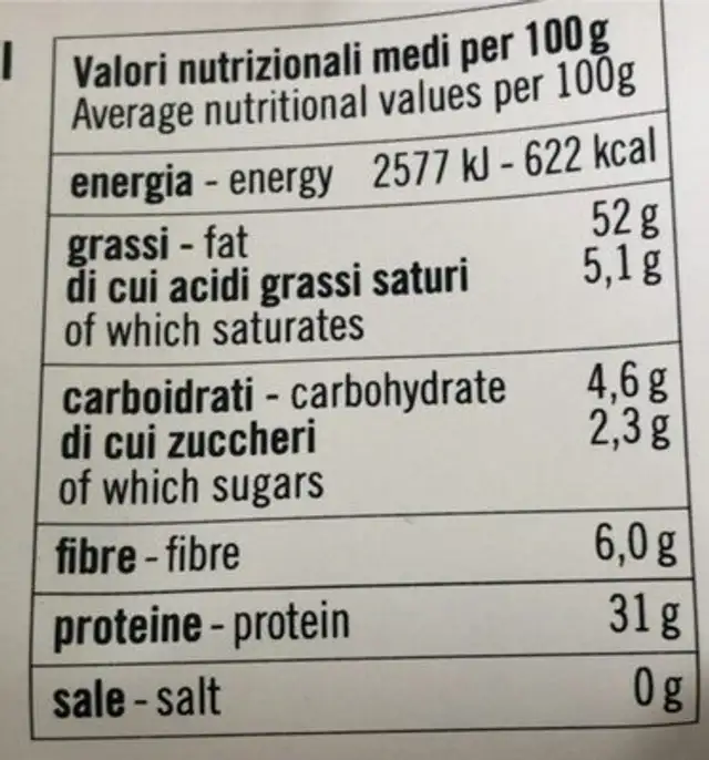 Semi di canapa decorticati nutrition facts table