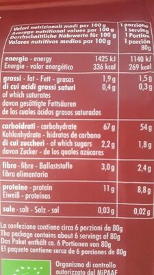 Penne rigate turanicum nutrition facts table