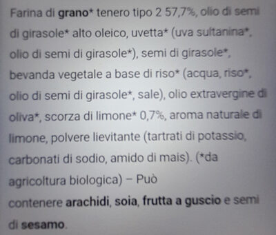 Gioia frollini al limone ingredients label