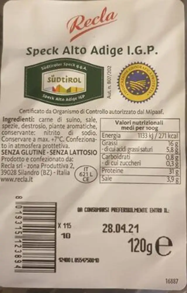 Speck Alto Adige I.G.P. front packaging