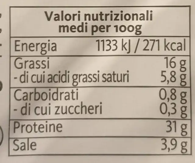 Speck Alto Adige I.G.P. nutrition facts table