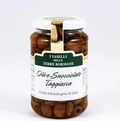 olive snocciolate taggiasche in Olio extra vergine di oliva front packaging