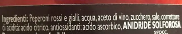 Peperoni in Agrodolce ingredients label