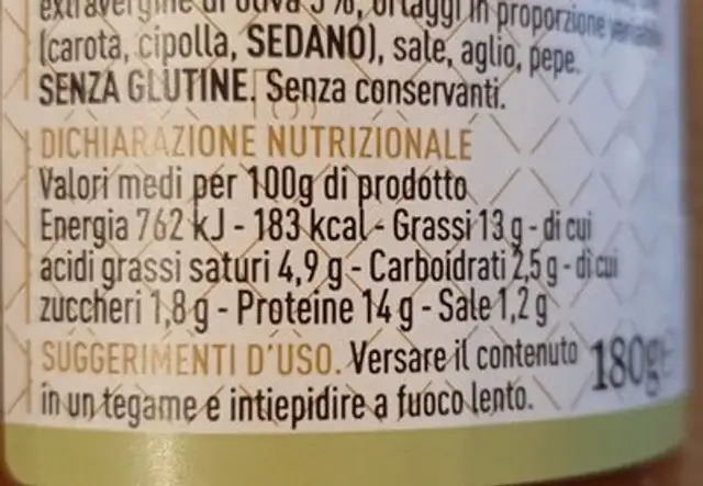 Ragù di carne di razza chianina nutrition facts table