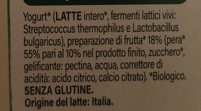 Yogurt intero pera BIO ingredients label