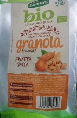 Granola con frutta secca front packaging