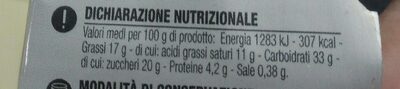 Cheesecake mirtillo nutrition facts table