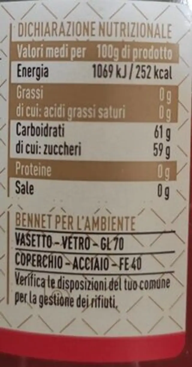 Marmellata Arance Rosse di Sicilia IGP, Selezione Gourmet nutrition facts table