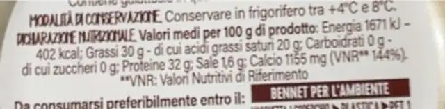 Parmiggiano reggiano grattuggiato nutrition facts table