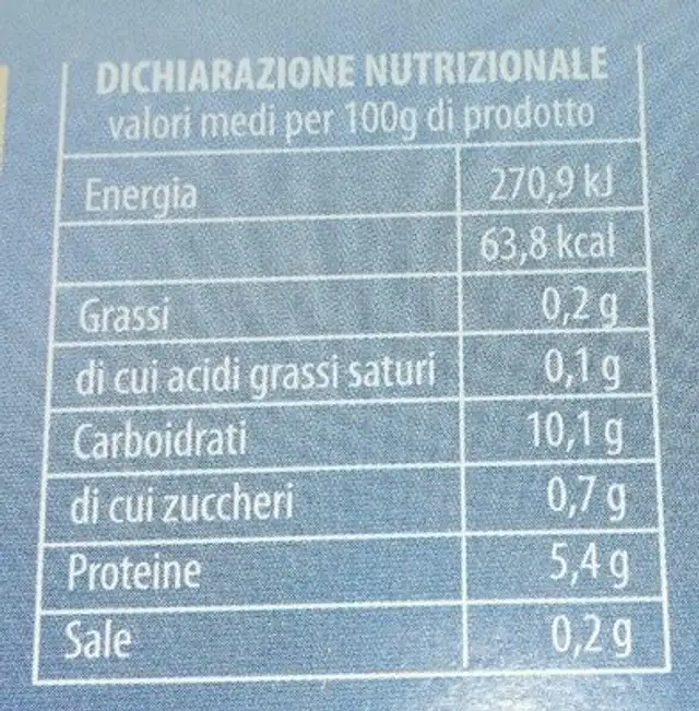 Spaghettata di mare nutrition facts table