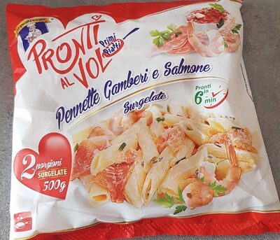 Penne gamberetti e salmone front packaging