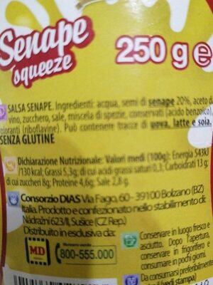 Senape squeeze nutrition facts table