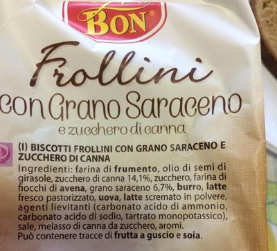 frollini con grano saraceno e zucchero di canna ingredients label