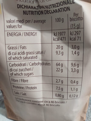 frollini con grano saraceno e zucchero di canna nutrition facts table