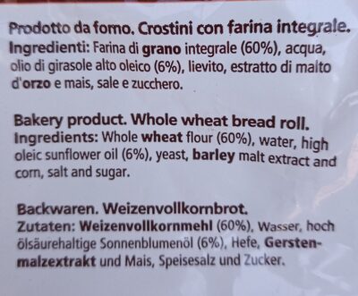 Panetto con farina Integrale ingredients label