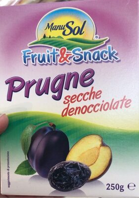 Prugne secche denocciolate front packaging