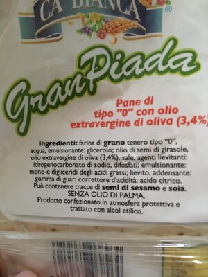 GranPiada ingredients label