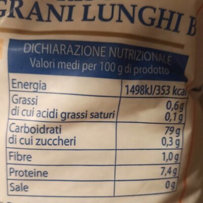 Riso a grani lunghi nutrition facts table
