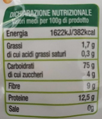 Fusilli integrali nutrition facts table