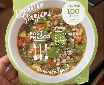 Zuppa amabile con spinacino, orzo e fagiolini verdi front packaging