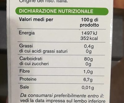 Riso carnaroli nutrition facts table