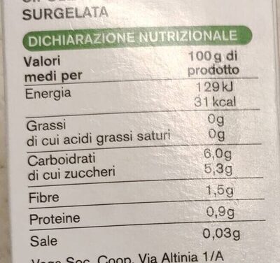 Cipolla surgelata nutrition facts table