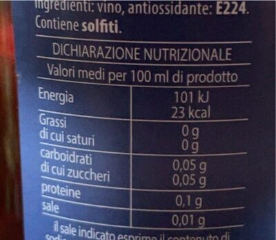 Aceto di vino rosso nutrition facts table