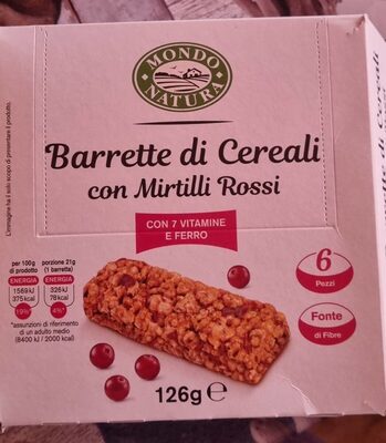 Barretta di cereali con Mirtilli Rossi front packaging