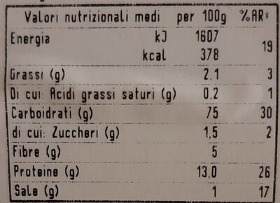 Pane carasau integrale mezzaluna vaschetta nutrition facts table