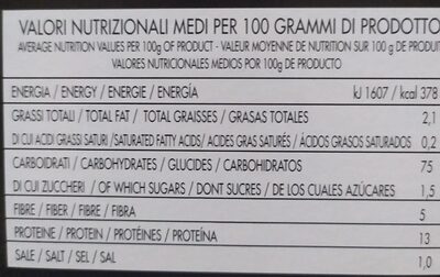 Pane carassi integrale nutrition facts table