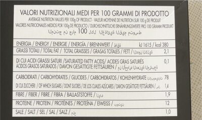 Pane carasau nutrition facts table