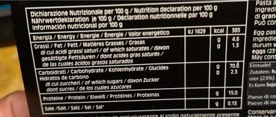 Pasta all'uovo nutrition facts table