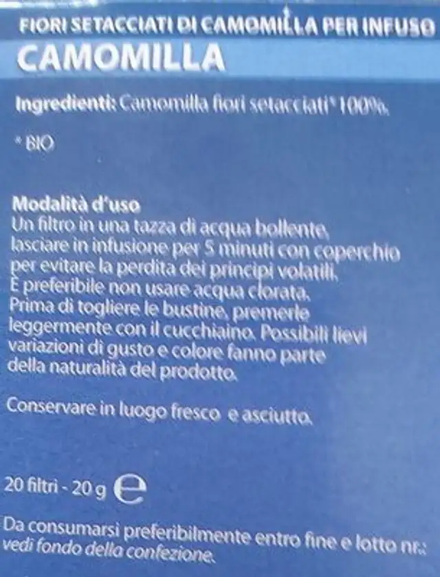 Infuso camomilla biologico nutrition facts table
