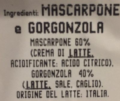 Mascarpone E Gorgonzola ingredients label