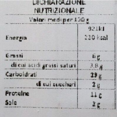 Ravioli al Tartufo nutrition facts table