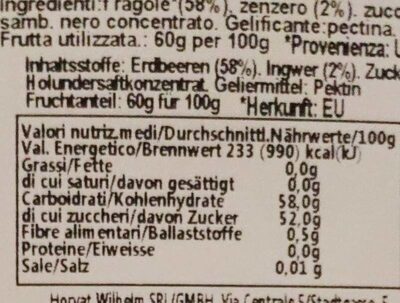 Fragola-zenzero nutrition facts table