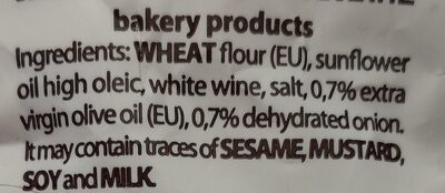 Taralli con Cipolla ingredients label