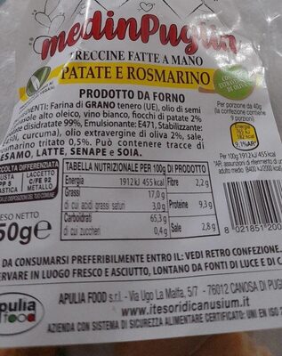 Treccine fatte a mano PATATE E ROSMARINO front packaging