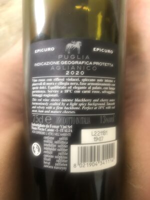 Epicuro ingredients label