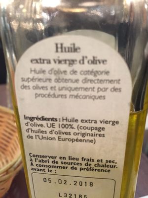 Huile olive vierge extra d’olive ingredients label